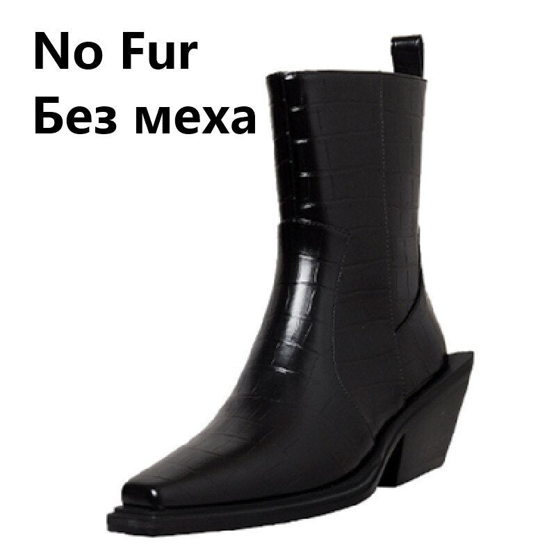 Cool Fashion Women Ankle Boots Square Toe Thick
