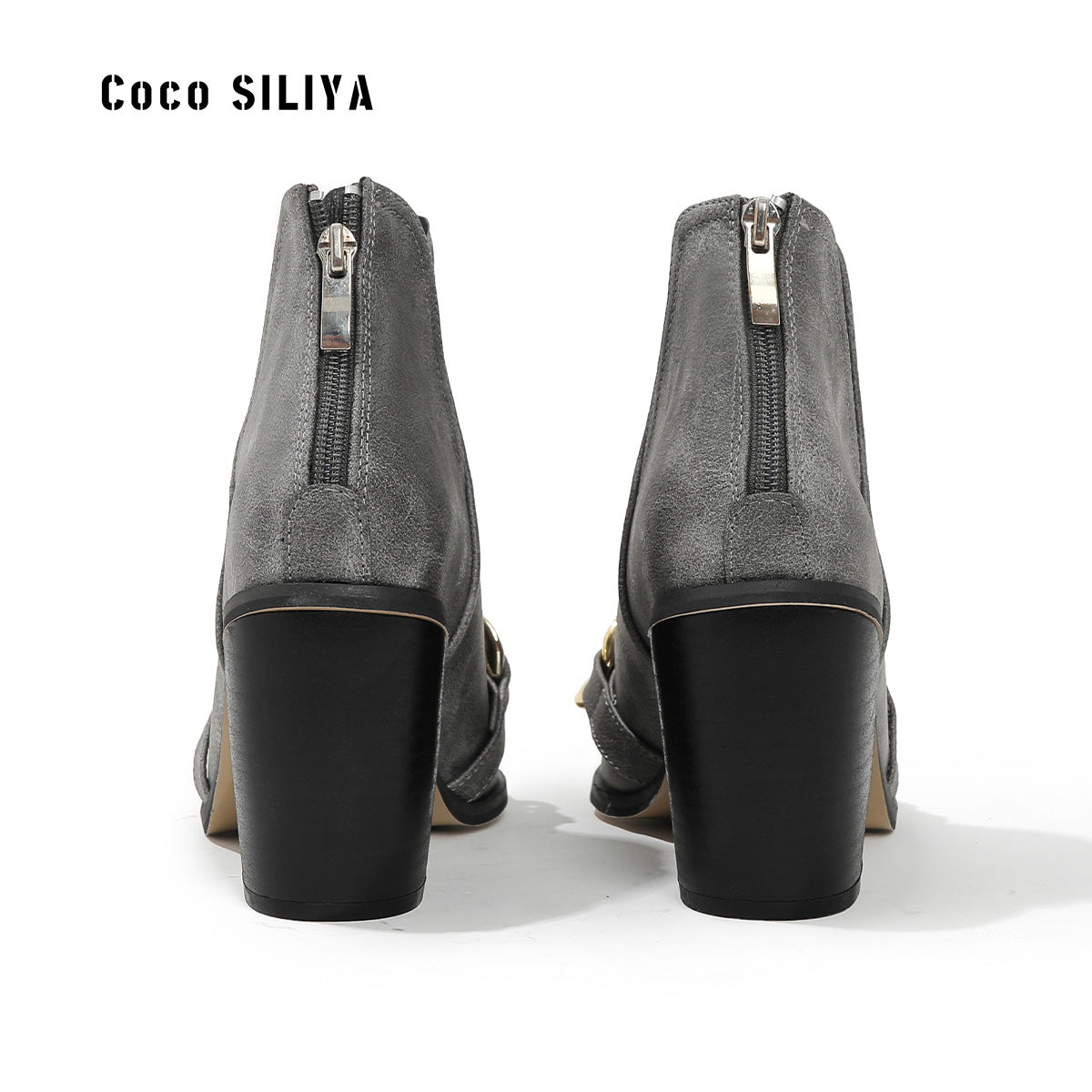 New Trend Female Short Boots Naked Martin Boots Fashion Thick With Pointed Toe Hundred With Chain High Heels