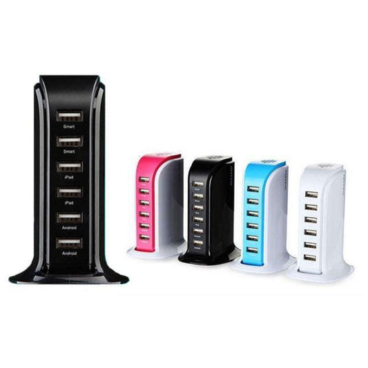 BLACK - Smart Power 6 USB Colorful Tower for Every Desk at Home or Office charge any Gadget