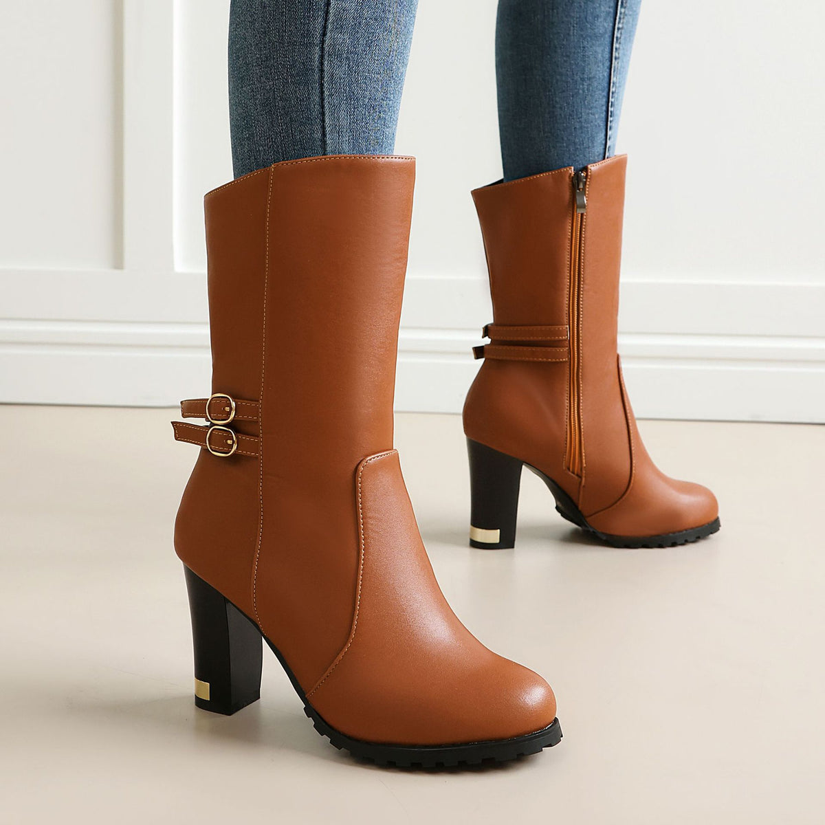 Fashion High-Heeled Mid-Calf Boots for Women