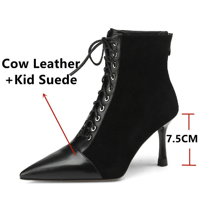 Mature Elegant Women Ankle Boots Pointed Toe