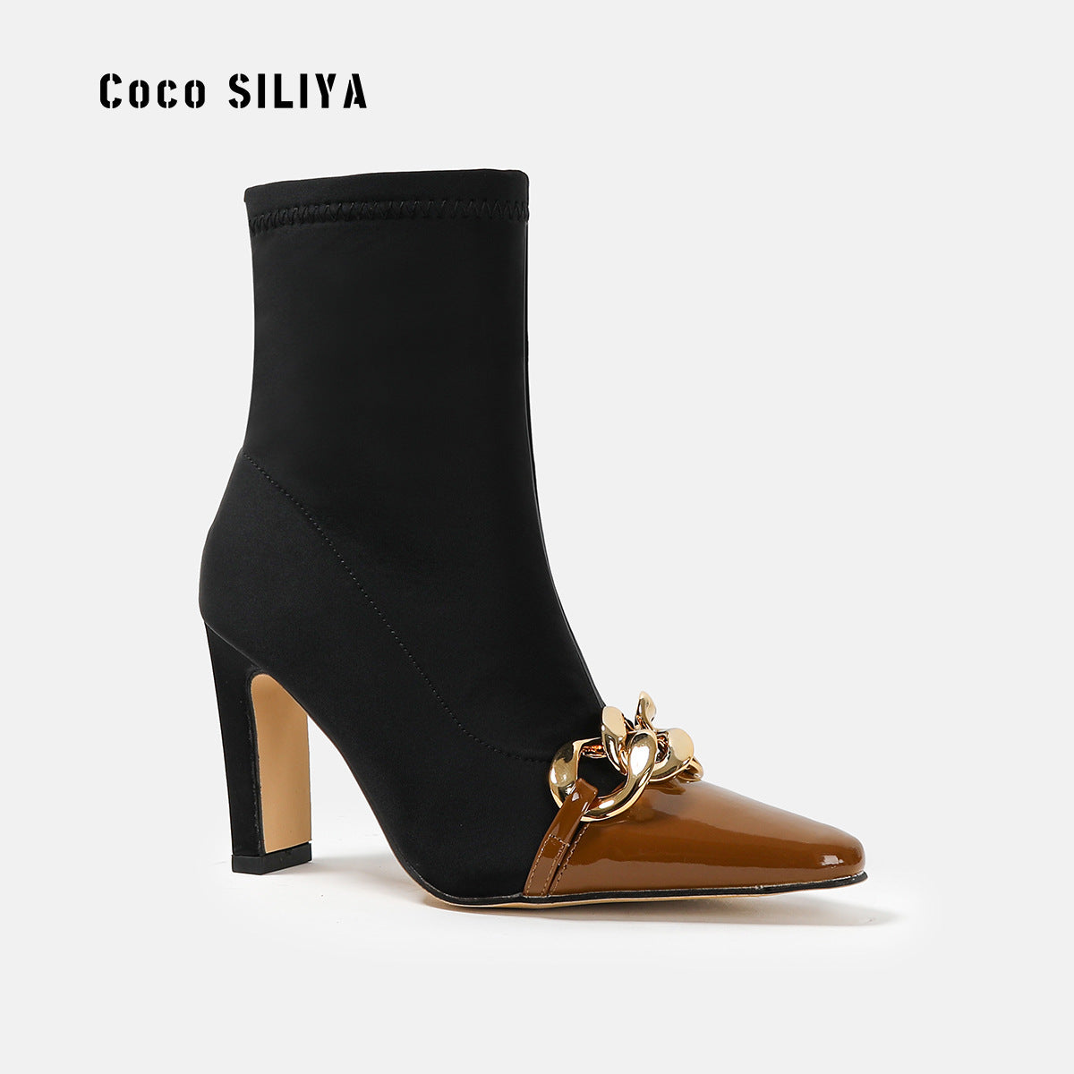 Autumn and Winter New Short Boots Women's Pointed Toe High Heel Thick Heel Medium Volume Martin Boots Large Size Boots