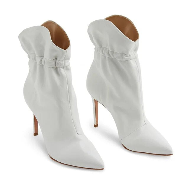 Fashion Retro Point Toe High Top Prom Dance Dress Shoes Elastic Ankle Boots