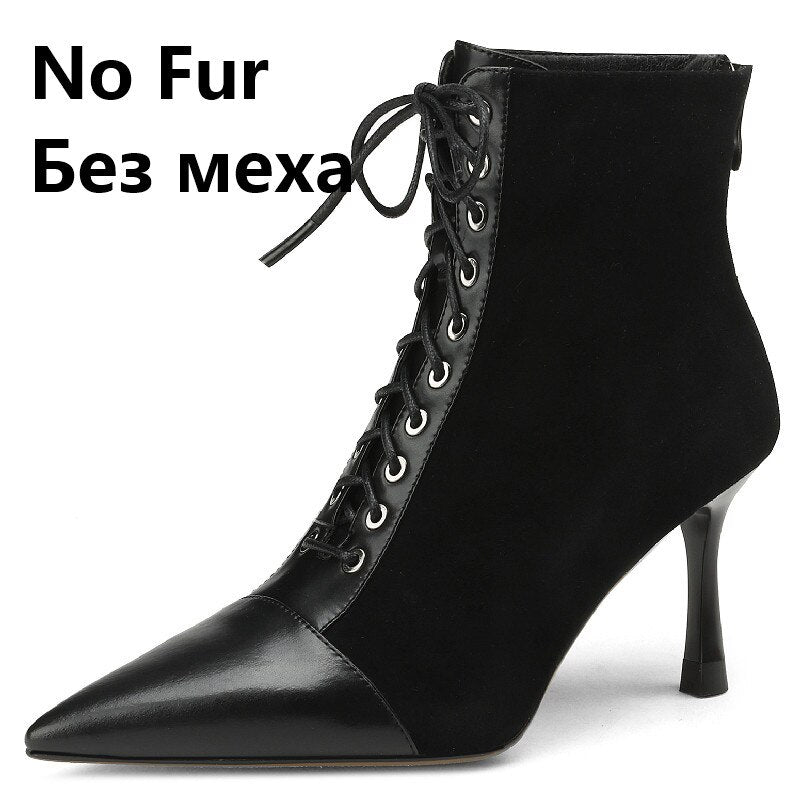 Mature Elegant Women Ankle Boots Pointed Toe