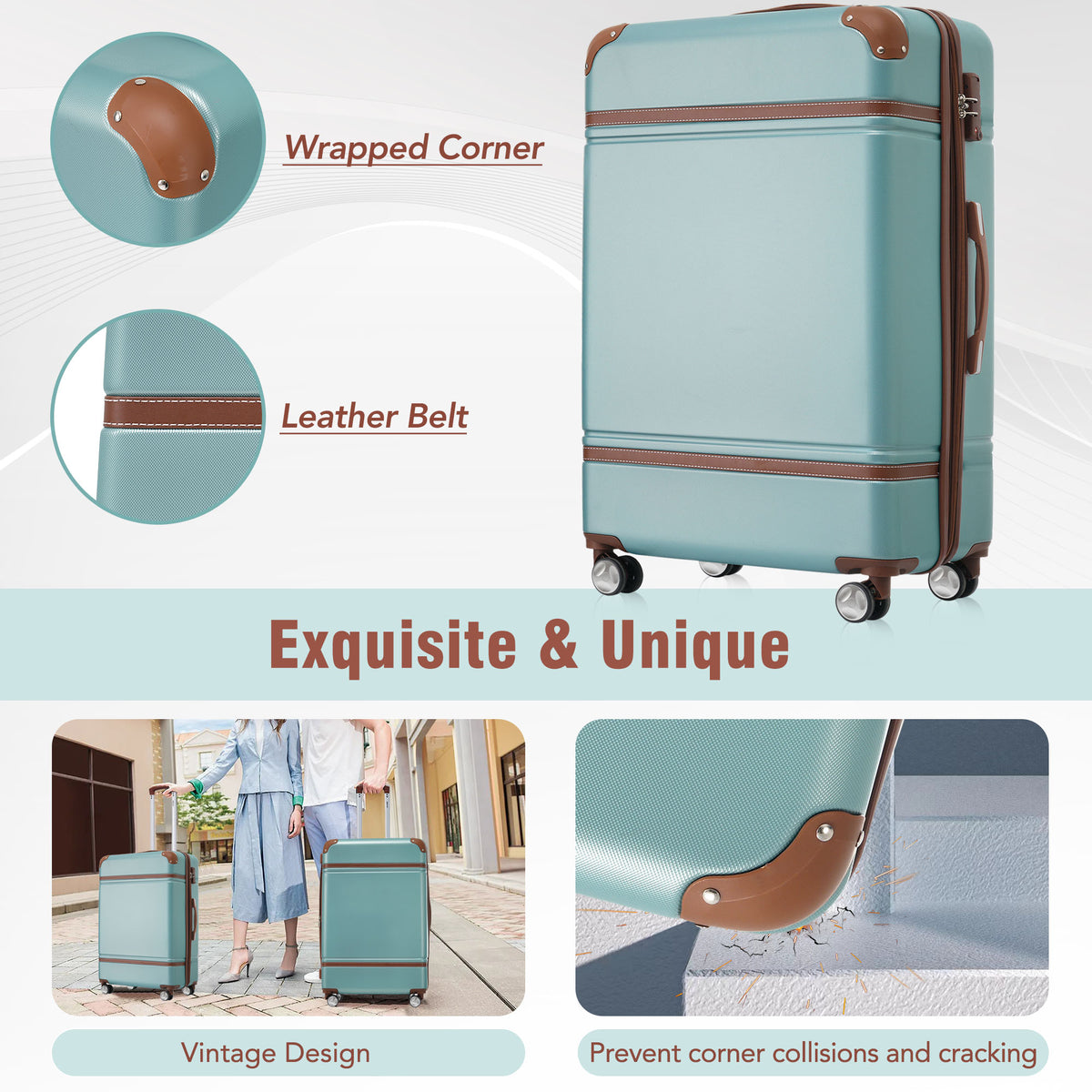 Hardshell Luggage Sets 3 Pieces 20"+24" Luggages and Cosmetic Case Spinner Suitcase