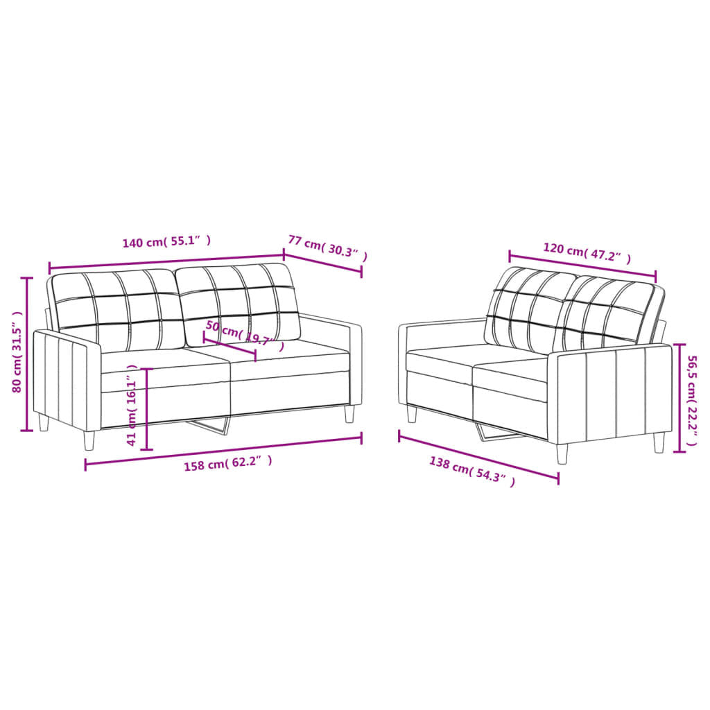 2 Piece Sofa Set with Cushions Black Fabric