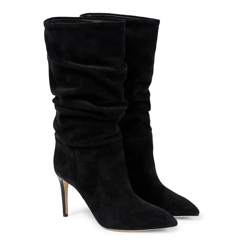 Pointed Toe Stiletto High Heel Sleeve Pleated Colorful Fashion Catwalk Plus Size Boots Women's Boots