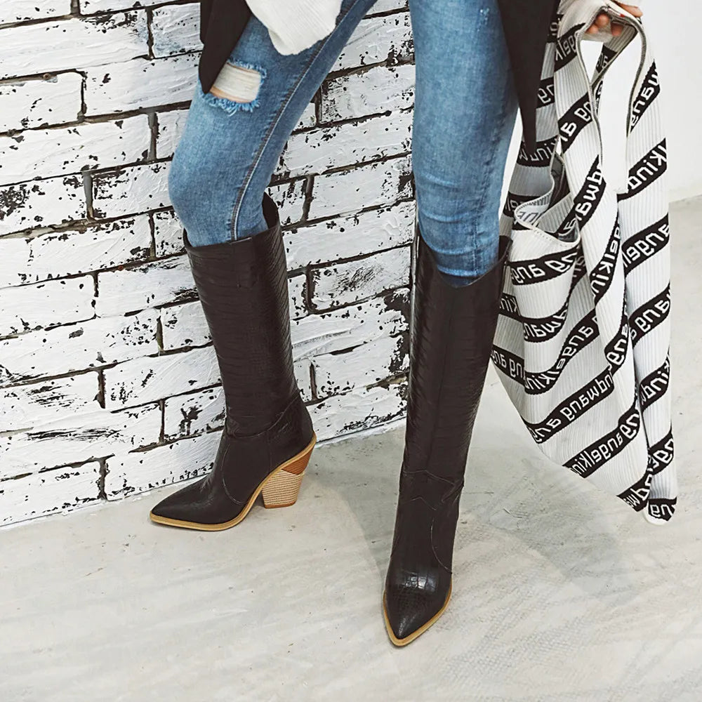 Fashion Knee High Boots Western Cowboy Boats for Women