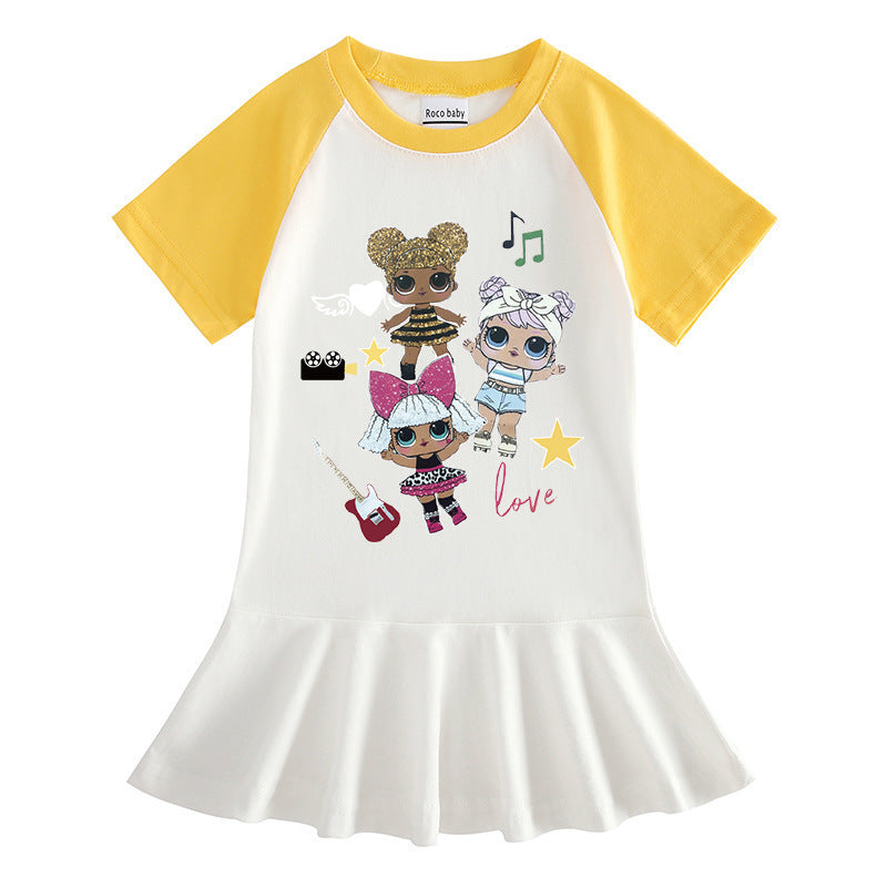 Surprise doll cartoon half sleeved girls' dress