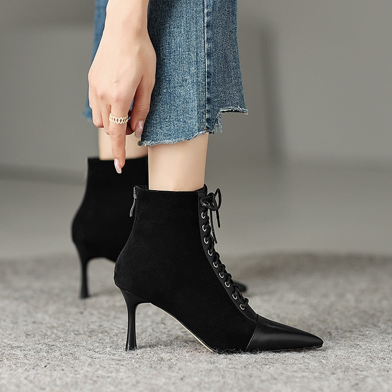 Mature Elegant Women Ankle Boots Pointed Toe