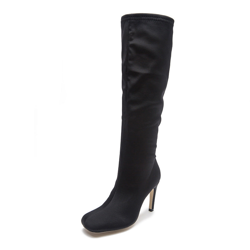 Oversized Widened Knee Length Boots High Rise Flat Bottomed