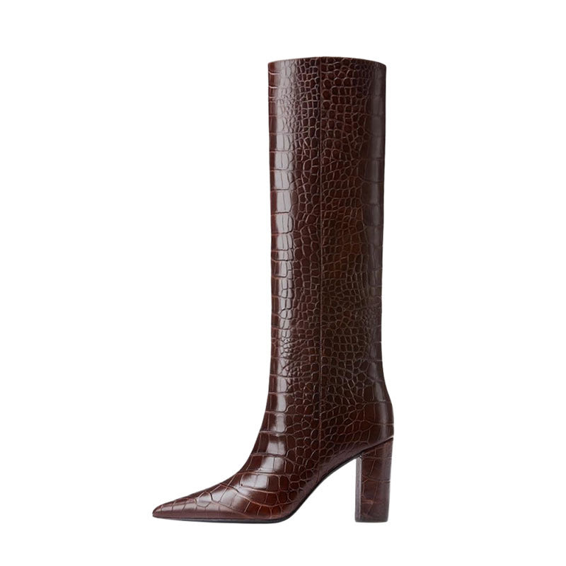 New Fashion Autumn WInter Warm Knee High Boots Sexy High Heels Pointed Toe Black Beige Dress Party Lady Long Boots