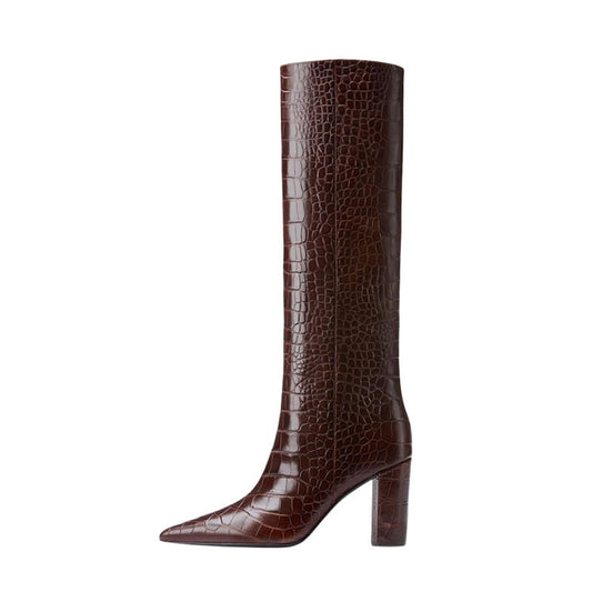 New Fashion Autumn WInter Warm Knee High Boots Sexy High Heels Pointed Toe Black Beige Dress Party Lady Long Boots