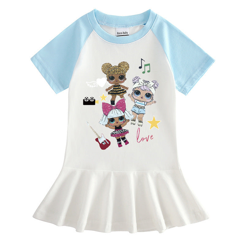 Surprise doll cartoon half sleeved girls' dress