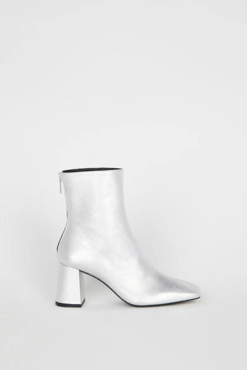 Elegant Women Real Leather High Heeled Ankle Boots Soft Leather Gold Silver Party Dancing Boots Female Shoes Woman