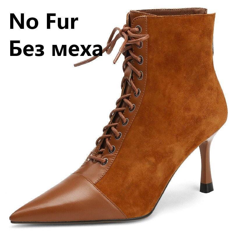 Mature Elegant Women Ankle Boots Pointed Toe