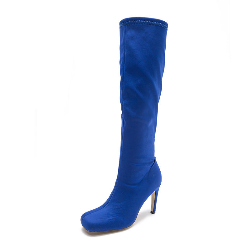 Oversized Widened Knee Length Boots High Rise Flat Bottomed