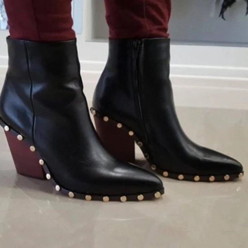 White Black Pointed Square Root Women's Ankle Boots Trend New Fashion Women's Ankle Boots Comfortable Non-Slip