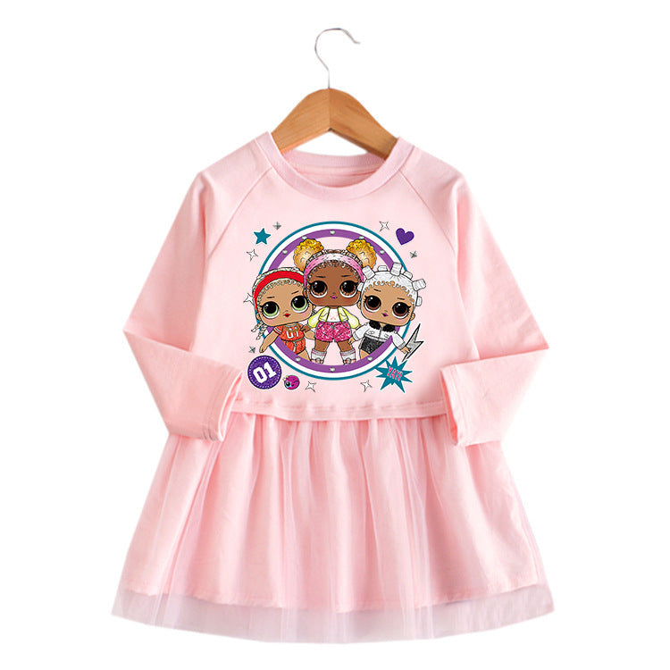 Cartoon Surprise Doll Cotton Mesh Skirt for Children