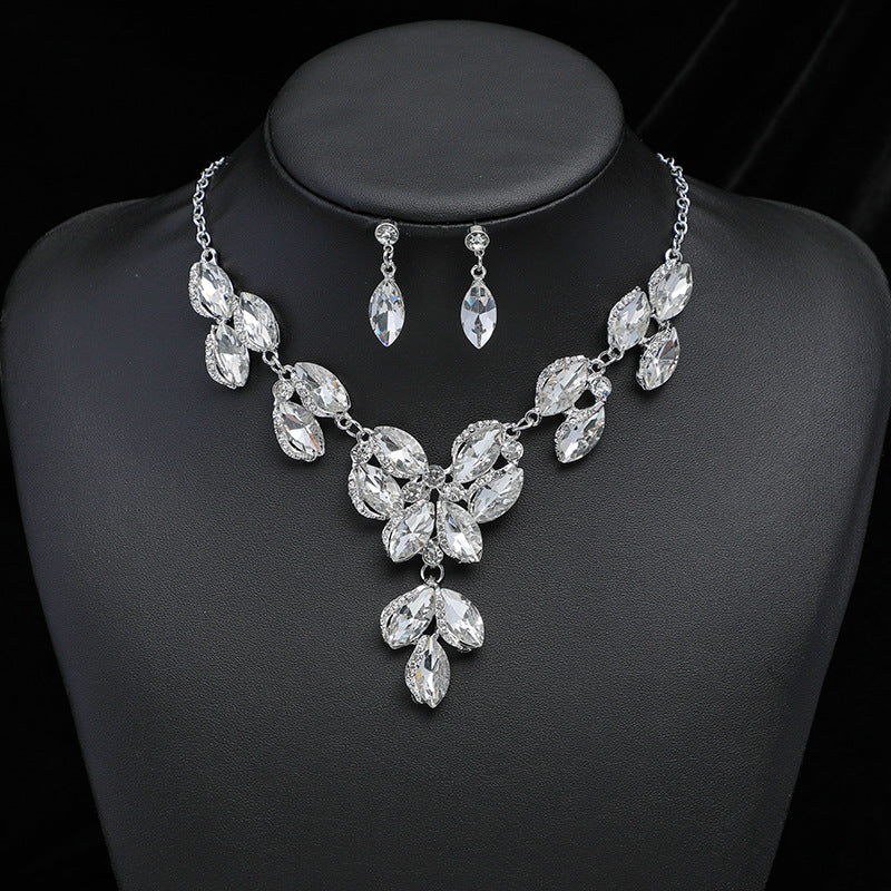 Jewelry Necklace Earring Set Female Electroplating Alloy New Exaggerated Fashion Artificial Gem Bride Jewelry
