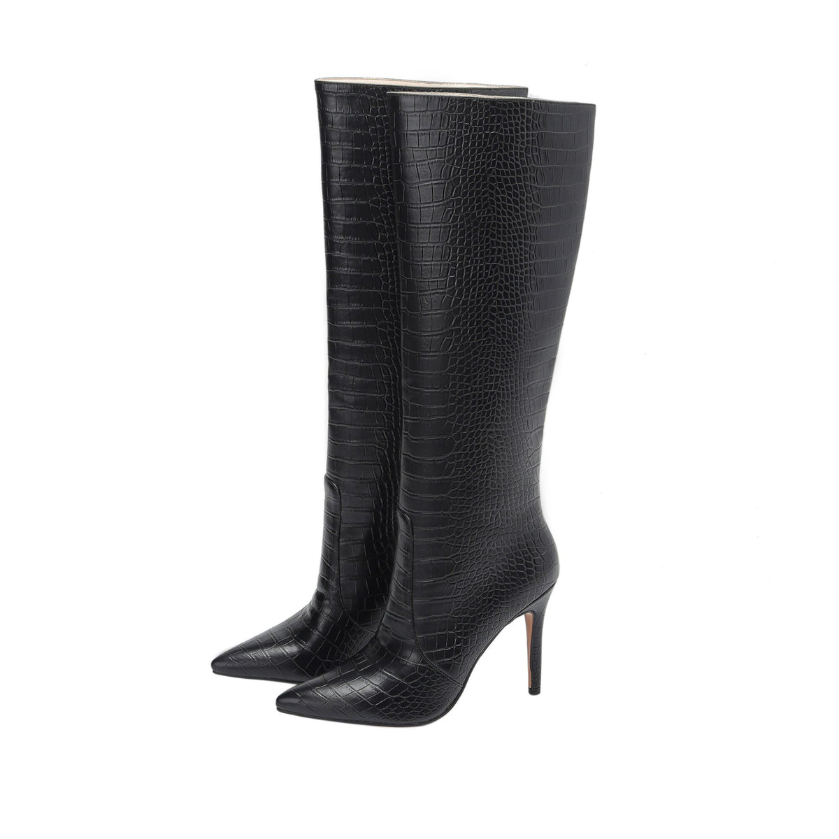 New Women Pointed Toe Crocodile Pattern Knee Thigh Boots Stilettos High Heel