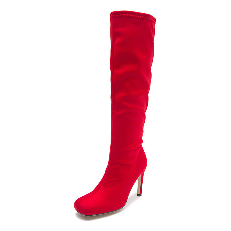 Oversized Widened Knee Length Boots High Rise Flat Bottomed