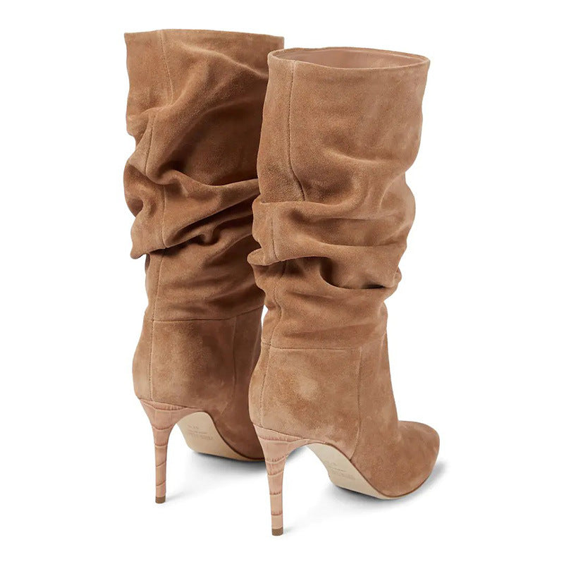 Pointed Toe Stiletto High Heel Sleeve Pleated Colorful Fashion Catwalk Plus Size Boots Women's Boots