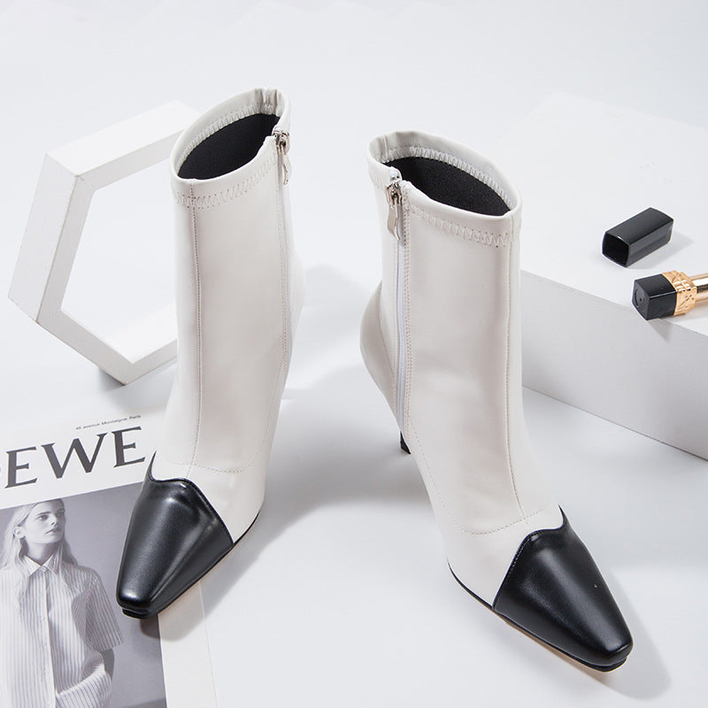 Medium Short Boots For Women In Spring And Autumn New Style Pointed High-Heeled Shoes With Thin Heels Sexy British Style Martin Boots