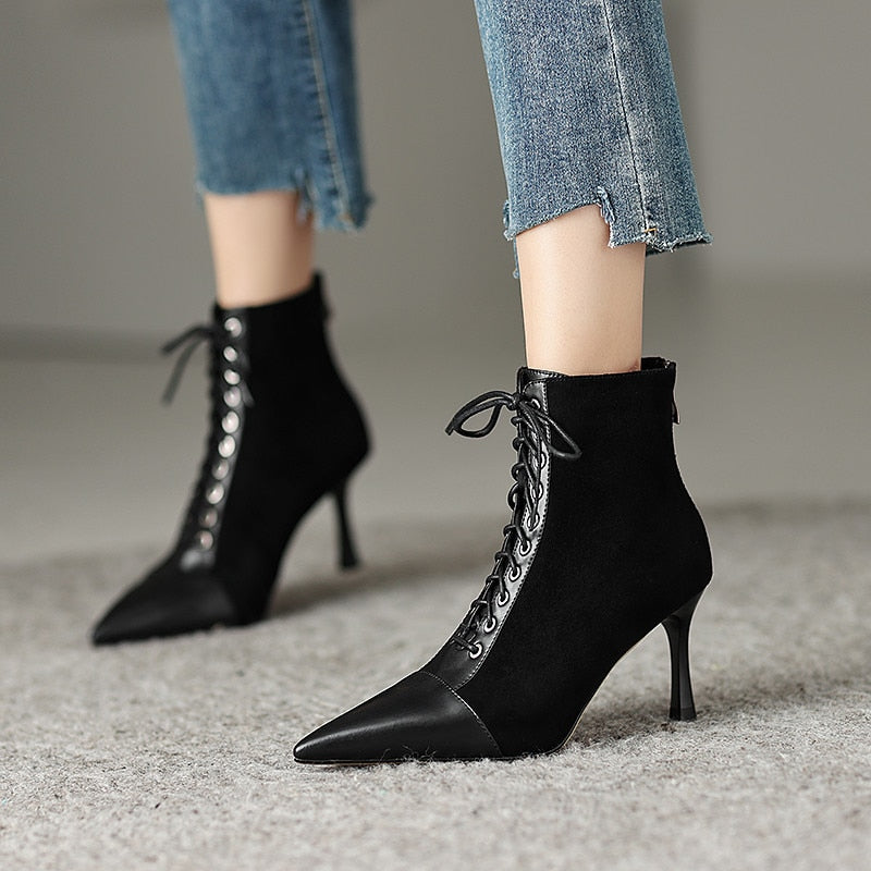 Mature Elegant Women Ankle Boots Pointed Toe