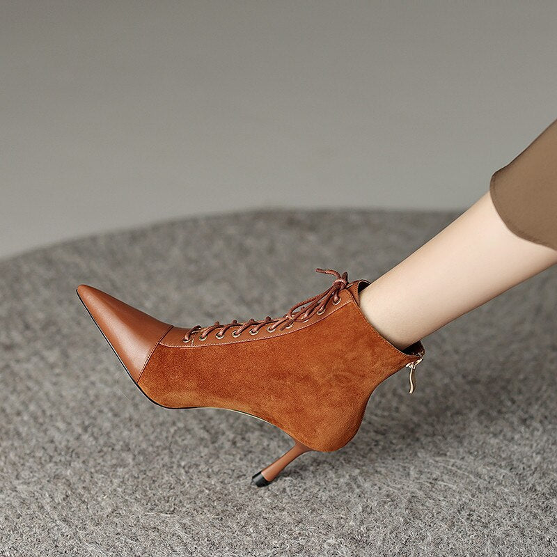 Mature Elegant Women Ankle Boots Pointed Toe
