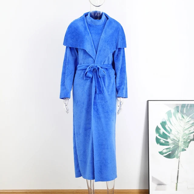 Women Long Cardigan Dress 2 Piece Set