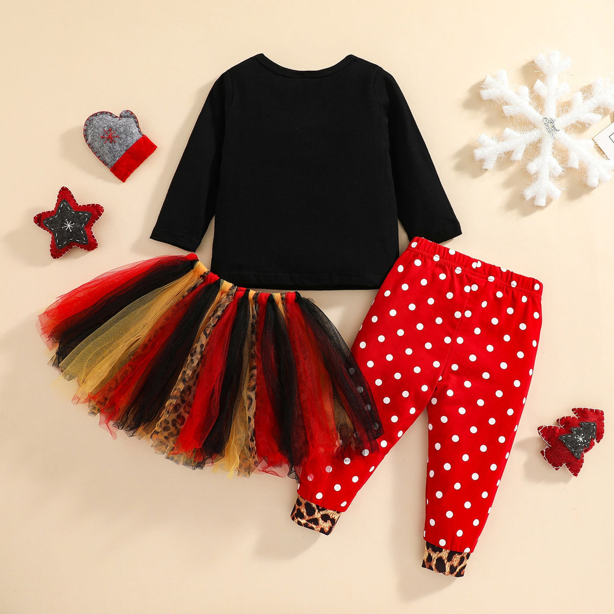 3pcs sets Christmas Girls Clothes Santa Claus Pattern Tops Mixed Color Mesh Tutu Skirt Dress Dots Pants Children Clothing