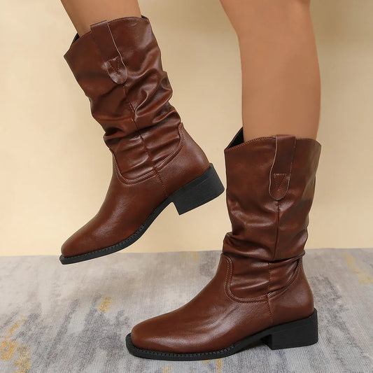 Pleated Pull-On Western Cowboy Boots