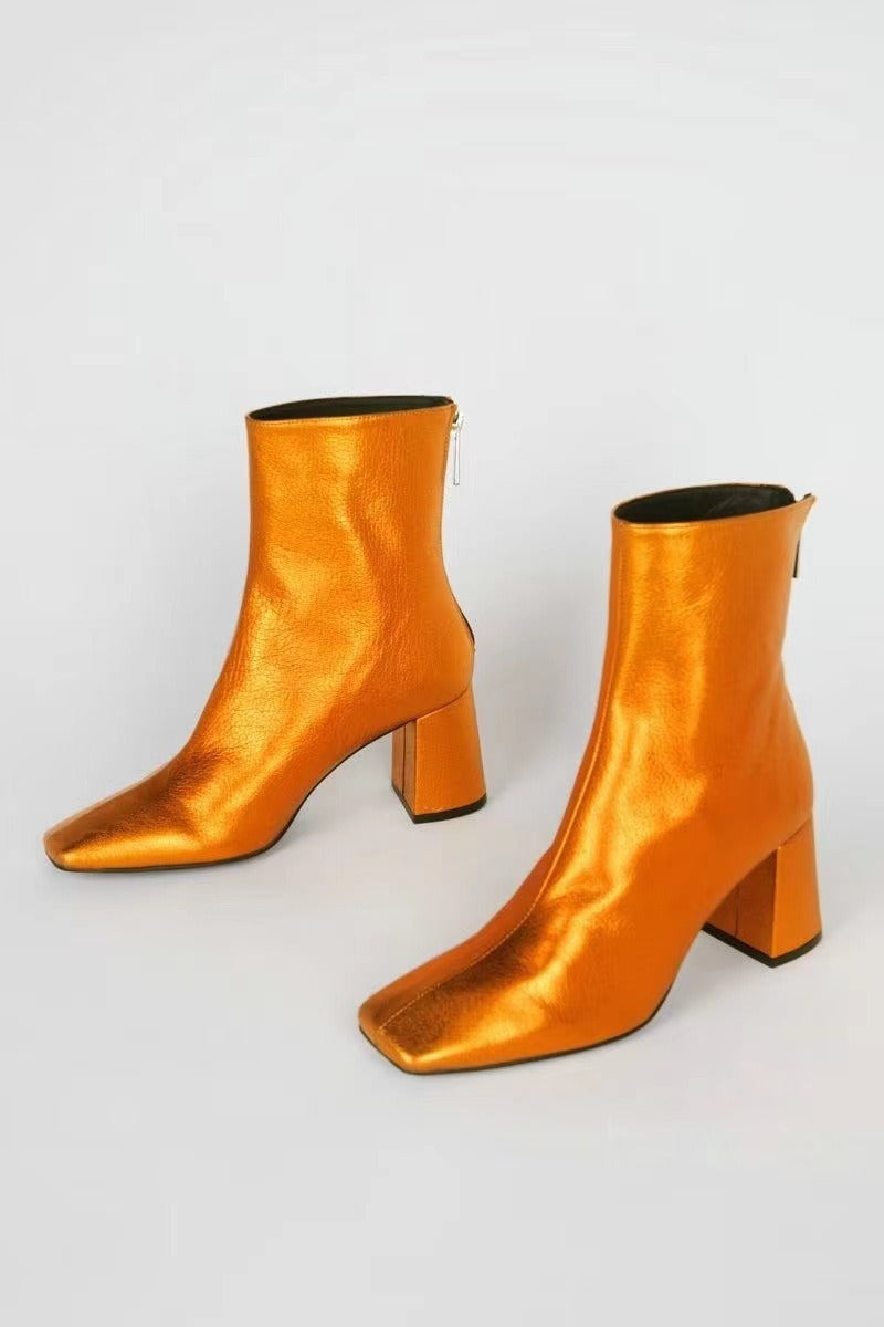 Elegant Women Real Leather High Heeled Ankle Boots Soft Leather Gold Silver Party Dancing Boots Female Shoes Woman