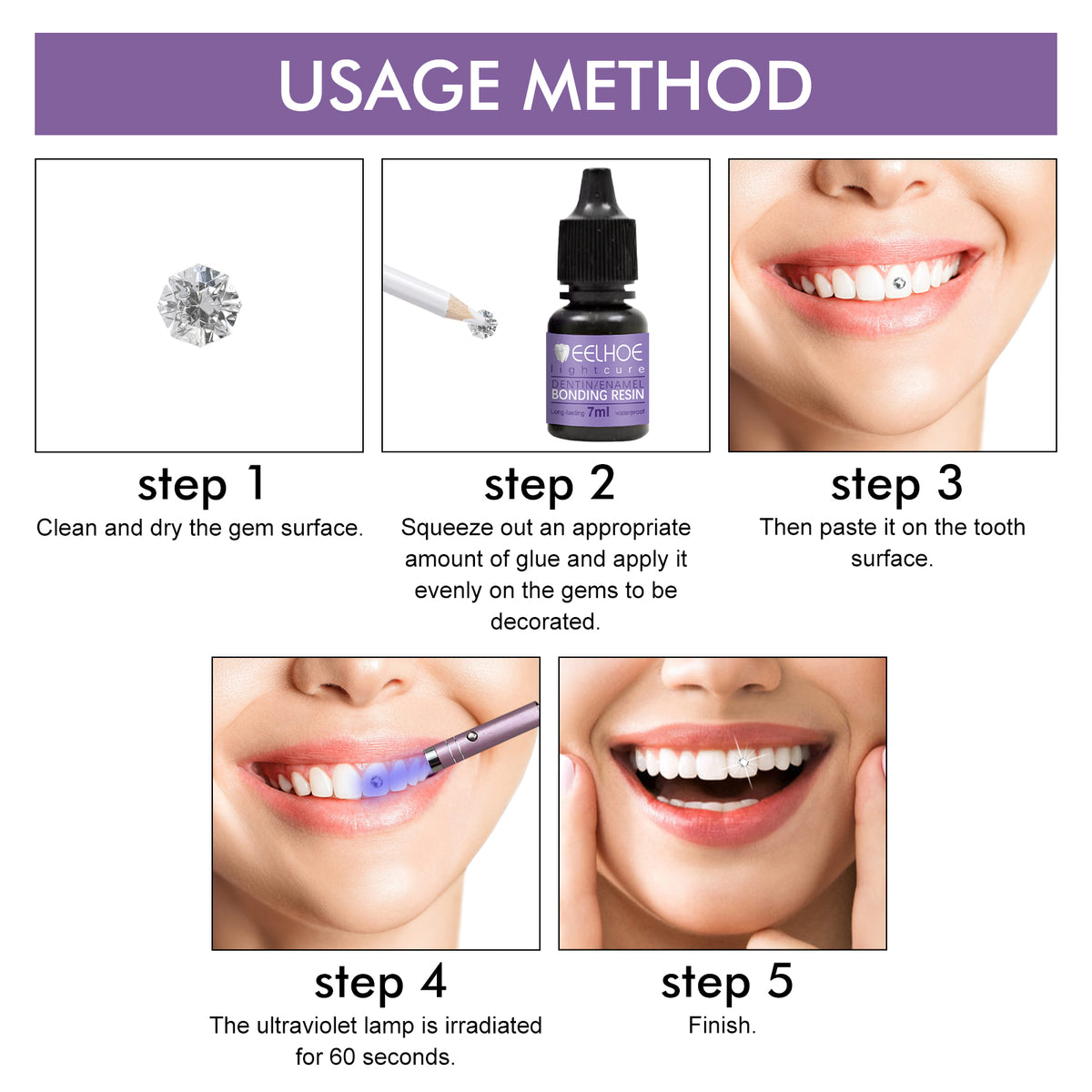 Tooth Gem Decorative Glue, DIY Fashionable Jewelry Bonding Teeth Gems Light Cured Adhesive Glue