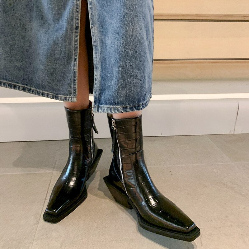 Cool Fashion Women Ankle Boots Square Toe Thick