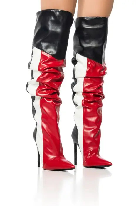 Patchwork Pointy Toe Boots Thin High Heels Boots Side Zipper Sexy Over Knee High Boots Autumn Party Dress Women Shoes New