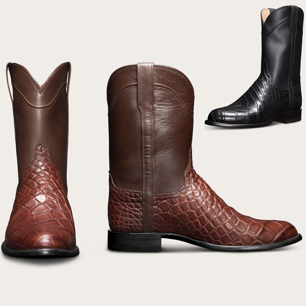 European and American Retro Men's Long Boots With Crocodile Pattern
