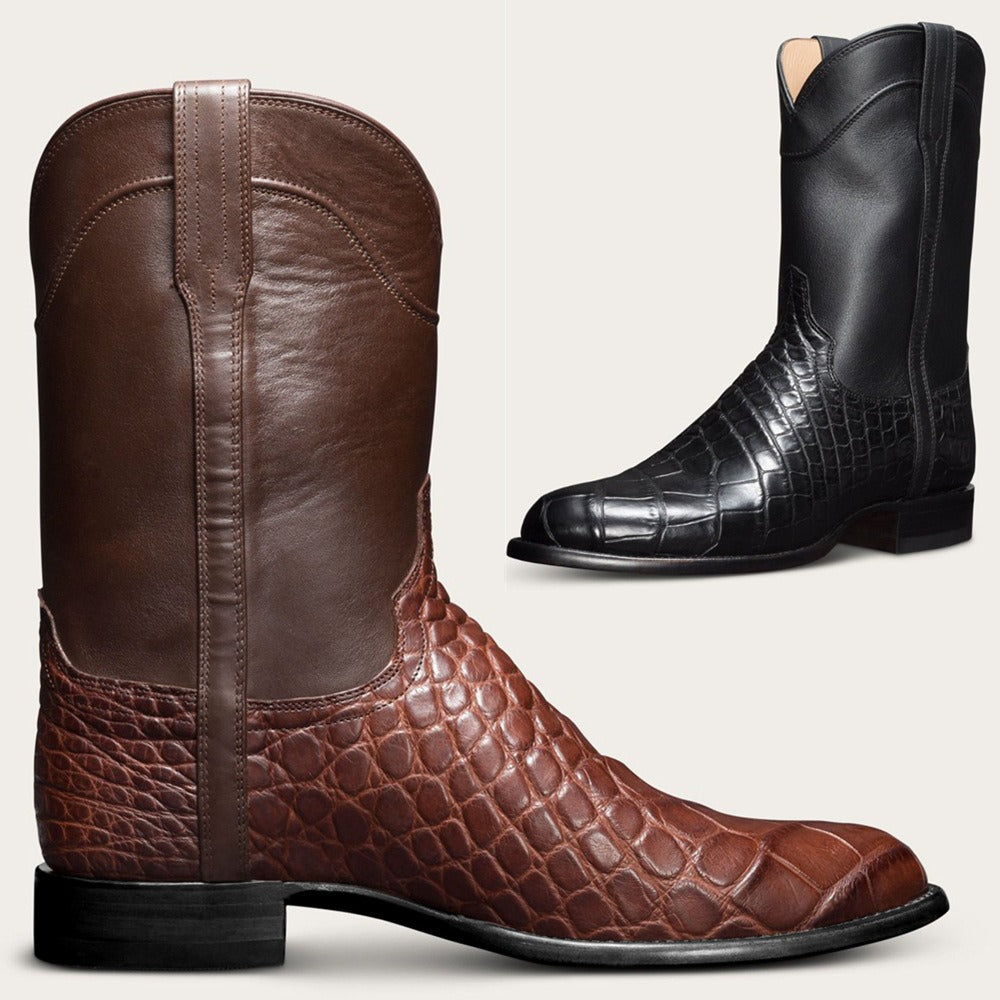 European and American Retro Men's Long Boots With Crocodile Pattern