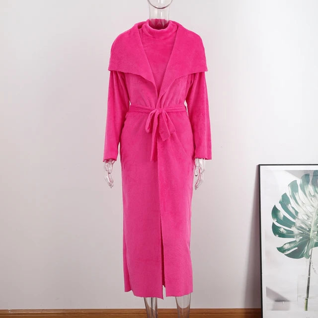 Women Long Cardigan Dress 2 Piece Set