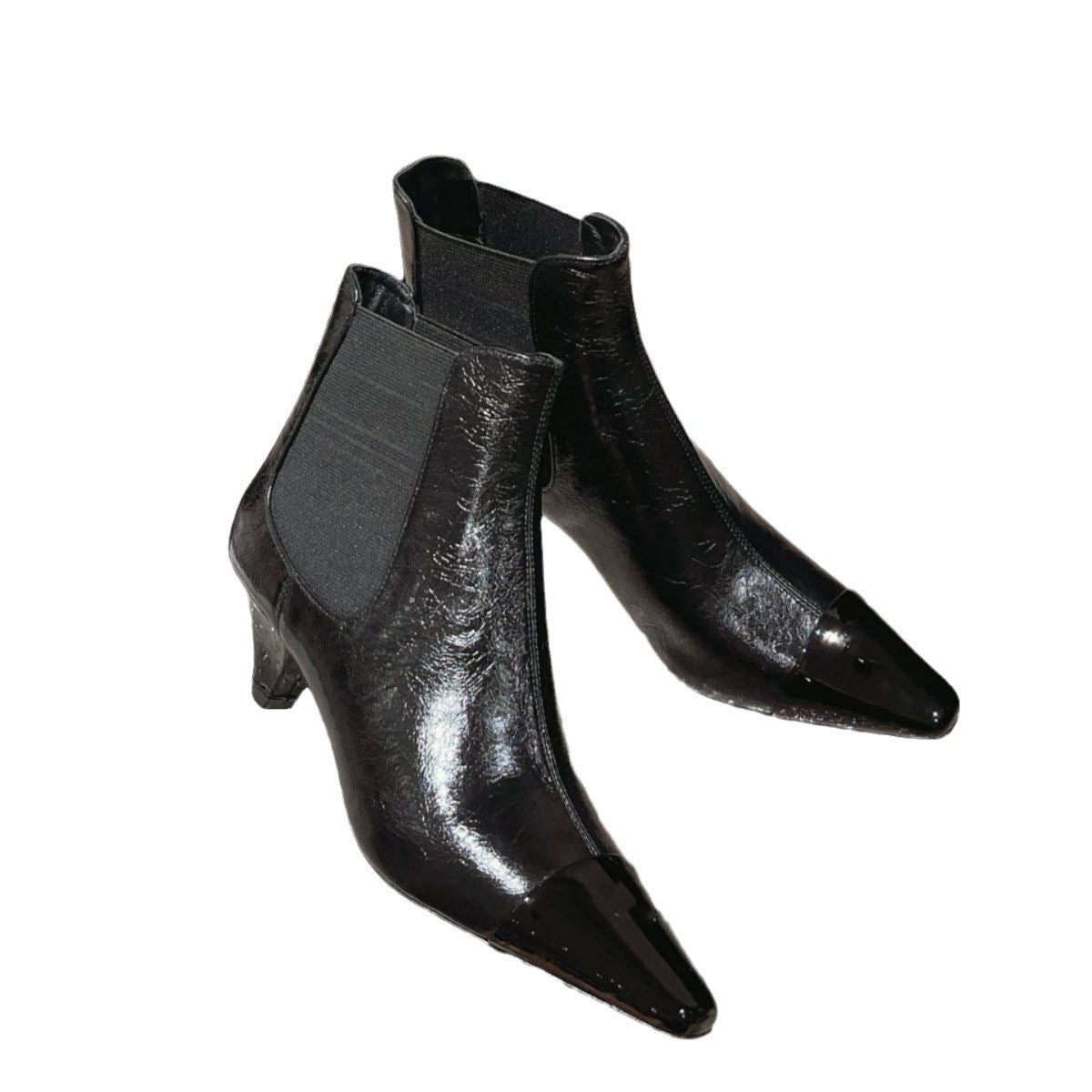 Pointy toe Chelsea Ankle Boots Women Genuine Leather Patchwork Color Wedges Heel Short Boots Sexy Luxury Fashion Week Boots fema