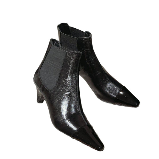 Pointy toe Chelsea Ankle Boots Women Genuine Leather Patchwork Color Wedges Heel Short Boots Sexy Luxury Fashion Week Boots fema