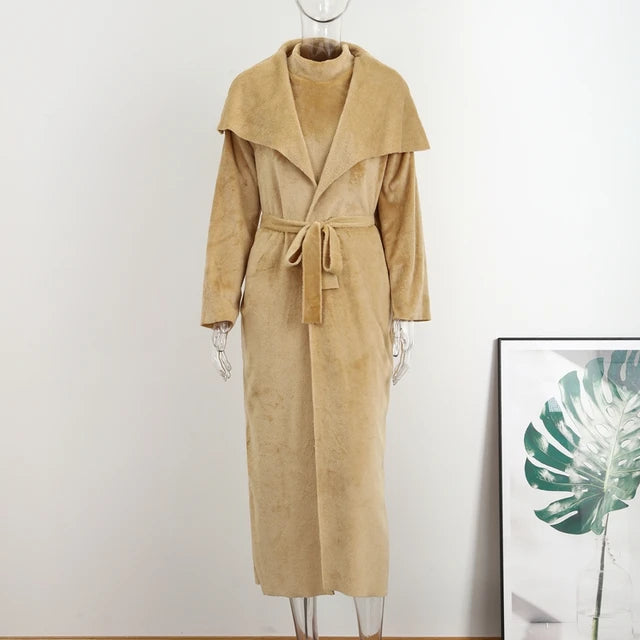 Women Long Cardigan Dress 2 Piece Set