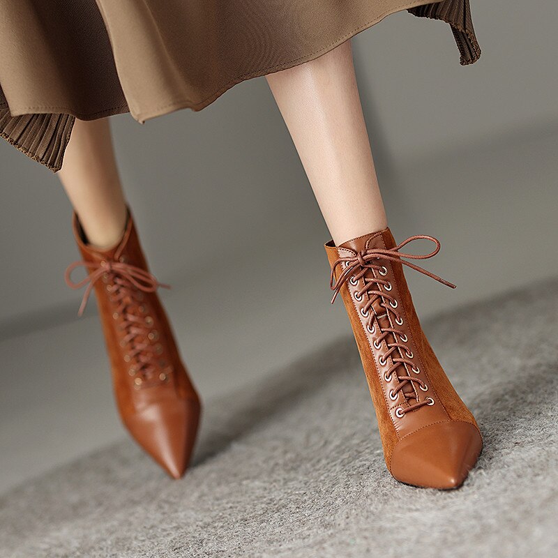 Mature Elegant Women Ankle Boots Pointed Toe