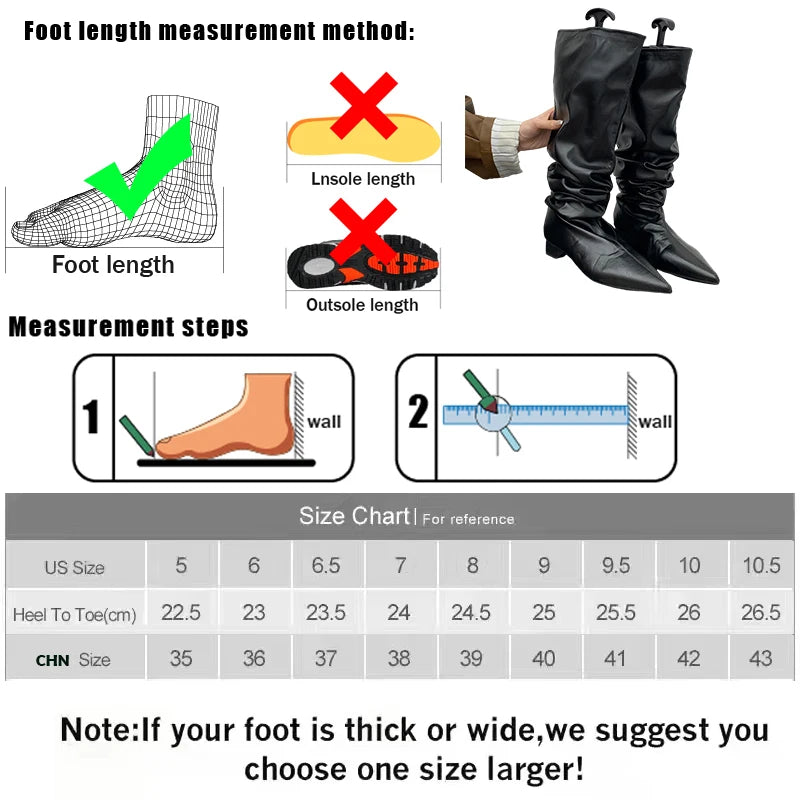 Footwear Knee High Boots Low Heel Shoes For Ladies Pointed Toe Female Fashion Pleated Women Long Western Boots Golden Shoes
