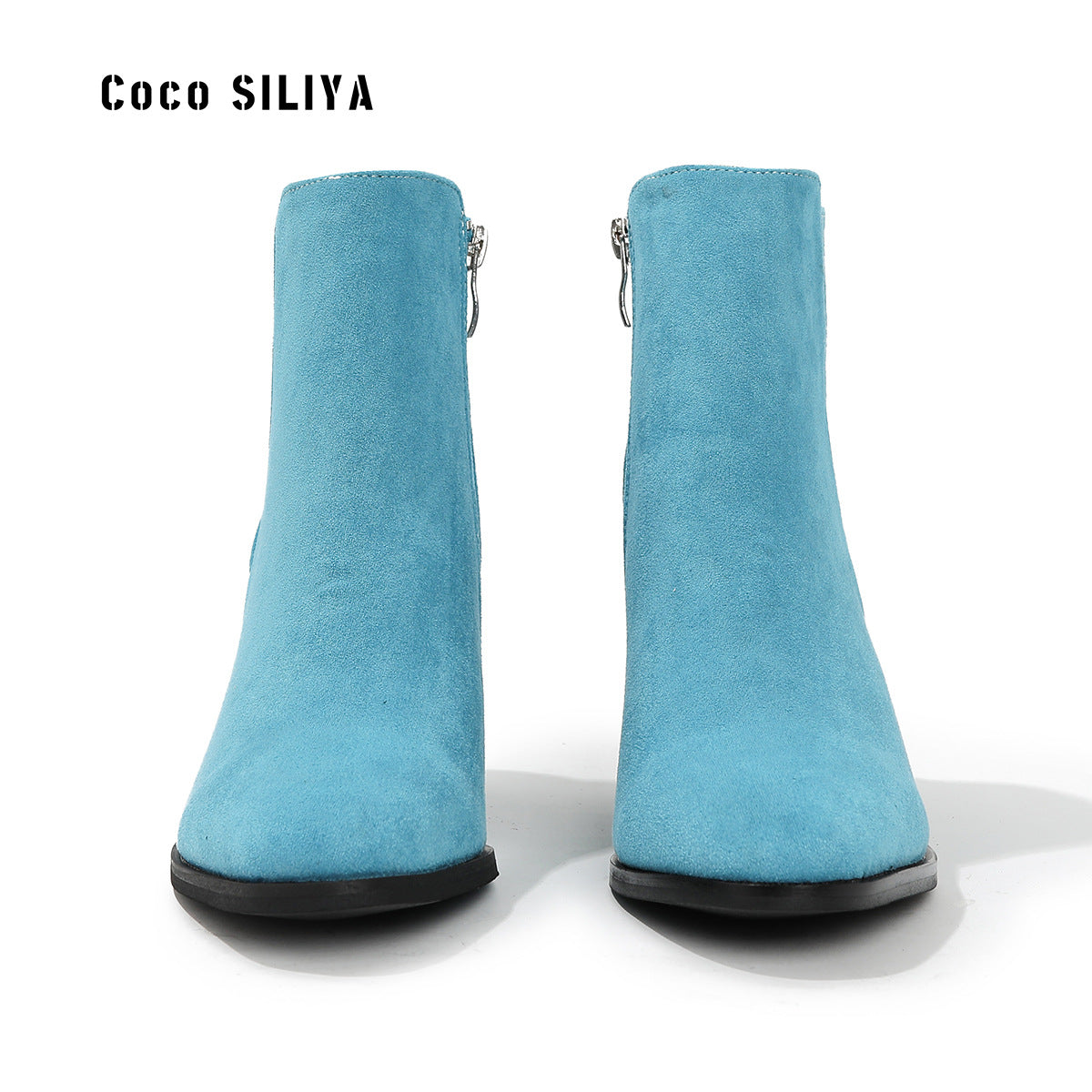 Autumn and Winter Short Boots Women's High Heel Fashion Martin Boots Short Barrel Thick Heel Side Zipper Nude Boots