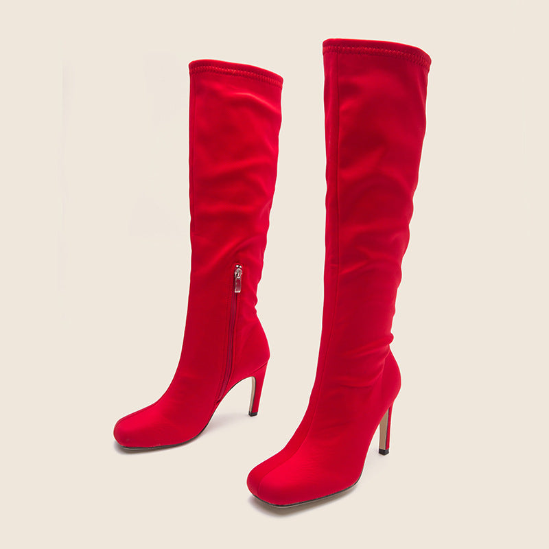 Oversized Widened Knee Length Boots High Rise Flat Bottomed