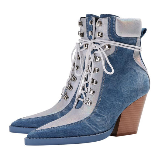 Autumn Fashion Denim Lace Up Chelsea Boots