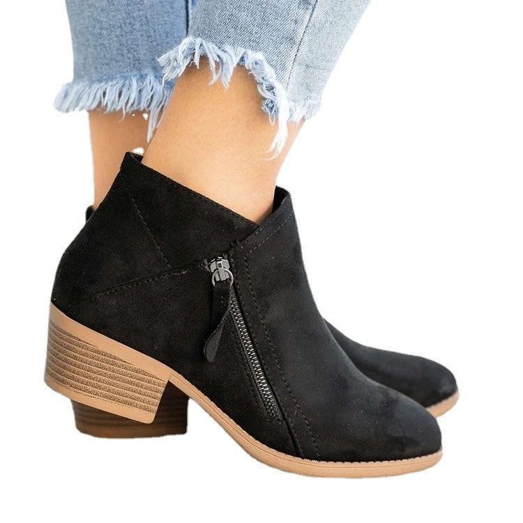 Autumn and Winter New Large Suede Martin Boots Women's Thick Heel Side Zipper Women's Short Boots