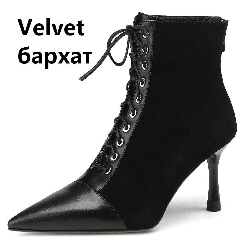 Mature Elegant Women Ankle Boots Pointed Toe